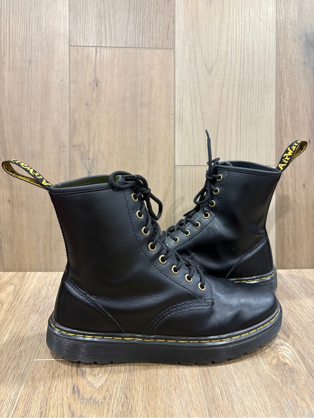 Dr. Martens Docs DM’s Zavala Black Leather Lace Up Combat Boots Unisex 8M 9L - Picture 2 of 8